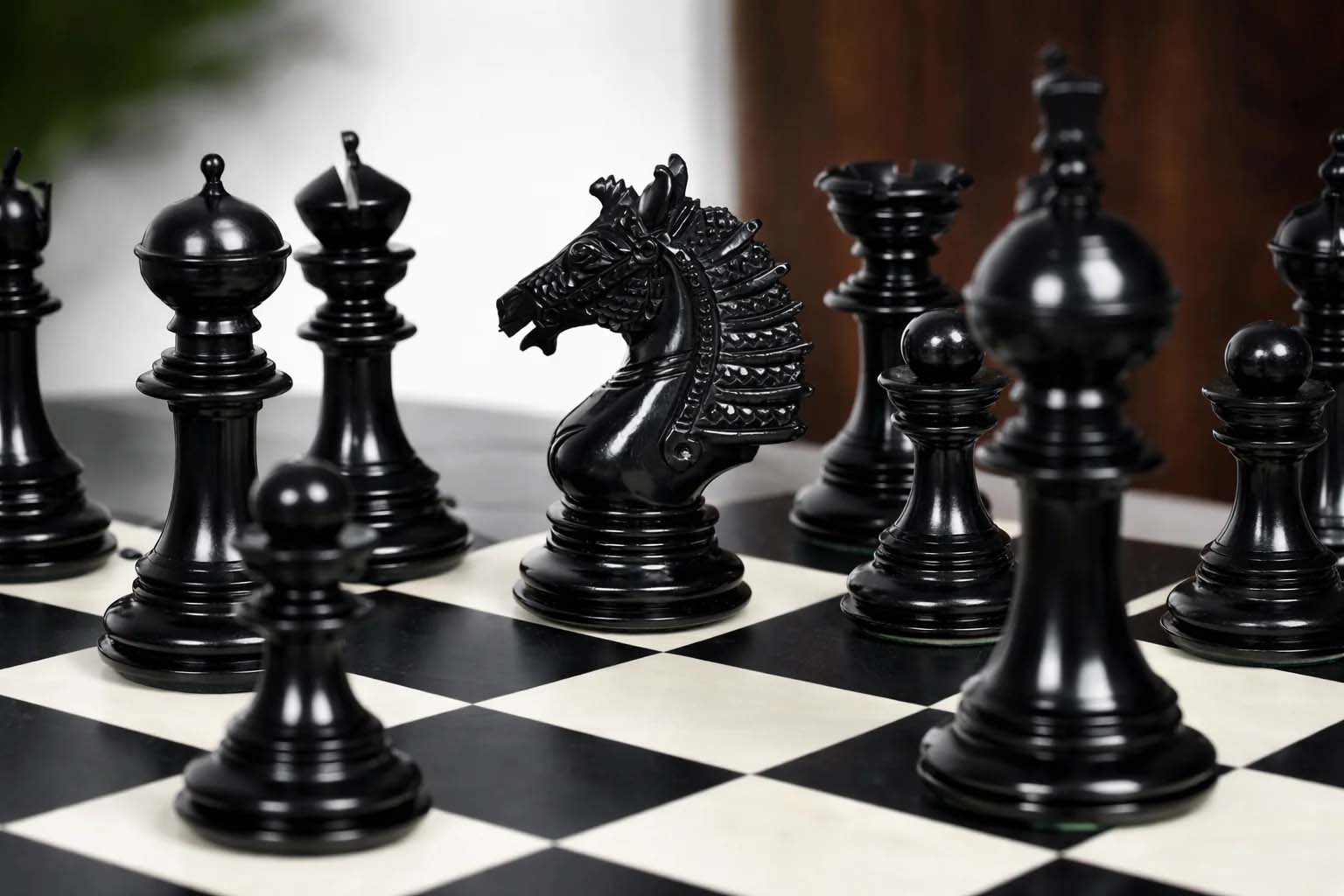 Genuine ebony Sikh Empire chess pieces, 4.59 inch king, triple weighted