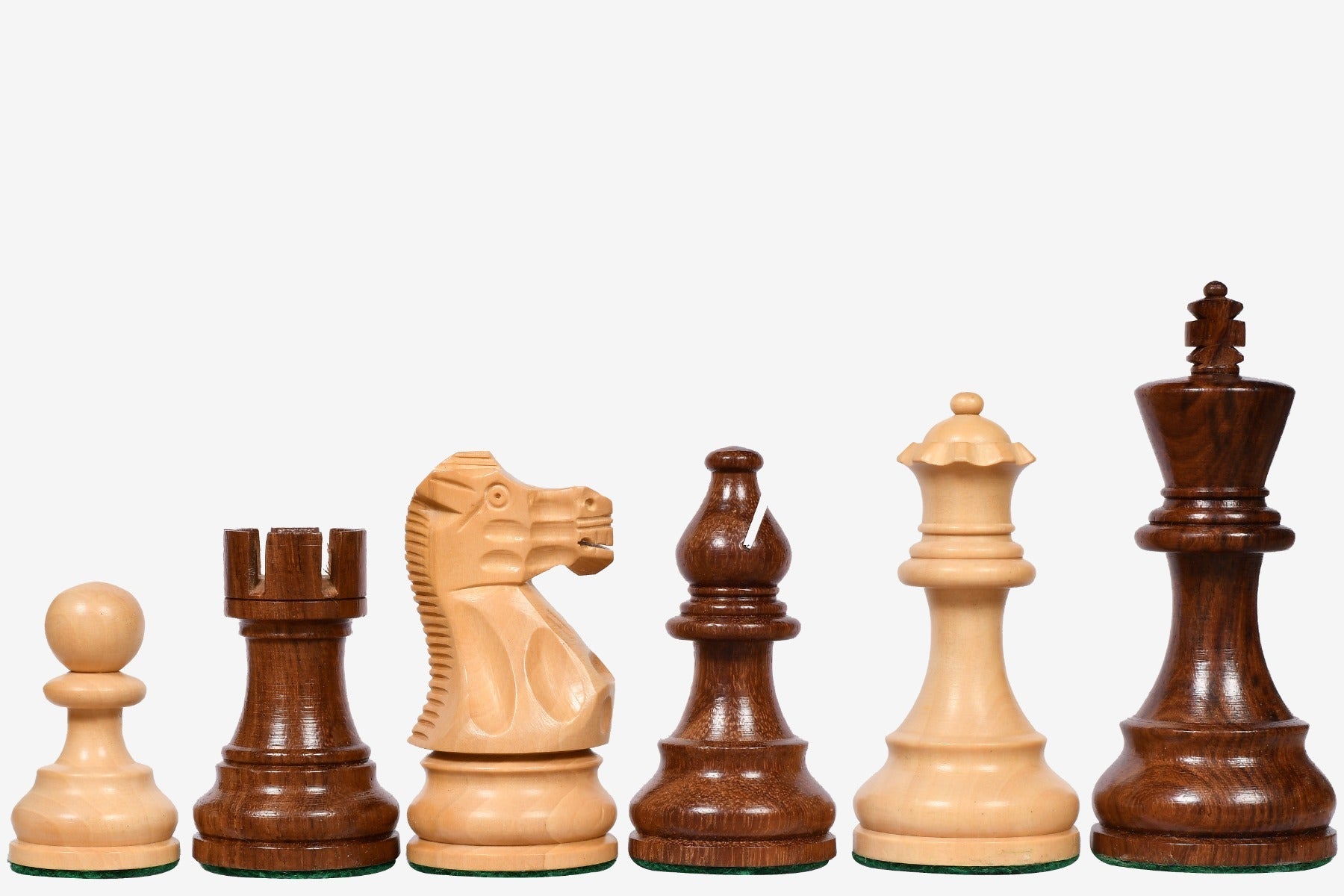 Sterling Chess Smokey Staunton chess pieces in sheesham and boxwood, 97mm king