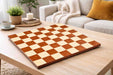 Minimalist borderless red ash burl and maple chess board, 48cm with 60mm squares