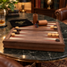 Dal Rossi 3-in-1 games board set up for backgammon with dice cups and checkers