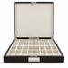 Dal Rossi brown PU leather chess box with the hinged lid open showing divided storage compartments