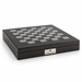 Dal Rossi carbon fibre finish 50cm chess board with storage, front view with the Dal Rossi Italy plaque