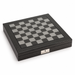 Top-down view of the Dal Rossi carbon fibre chess board with grey and black squares