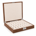 Open Dal Rossi walnut inlaid chess box with compartments under the lid for chess pieces