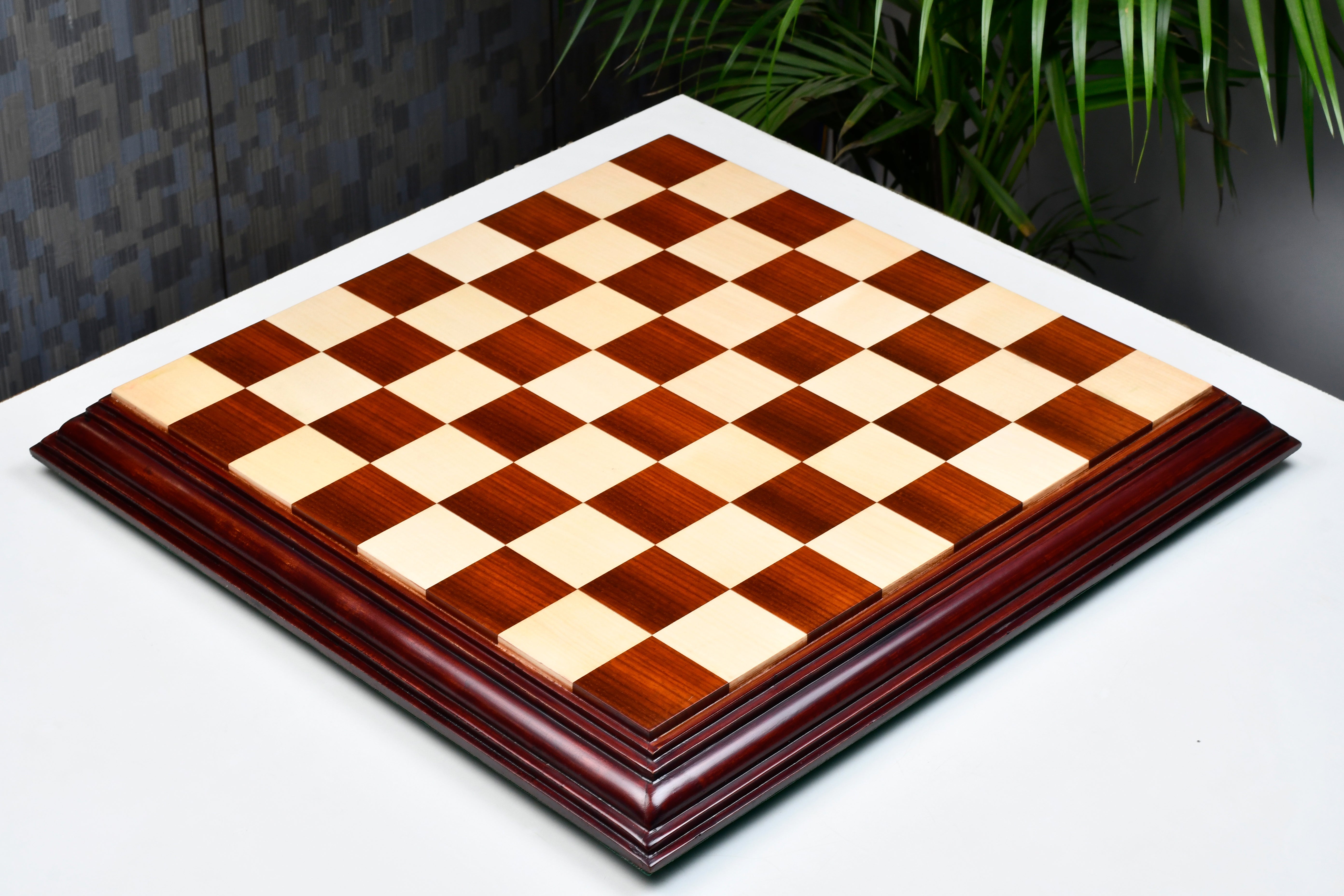 Luxury bud rosewood and maple chess board, 53cm with 55mm squares