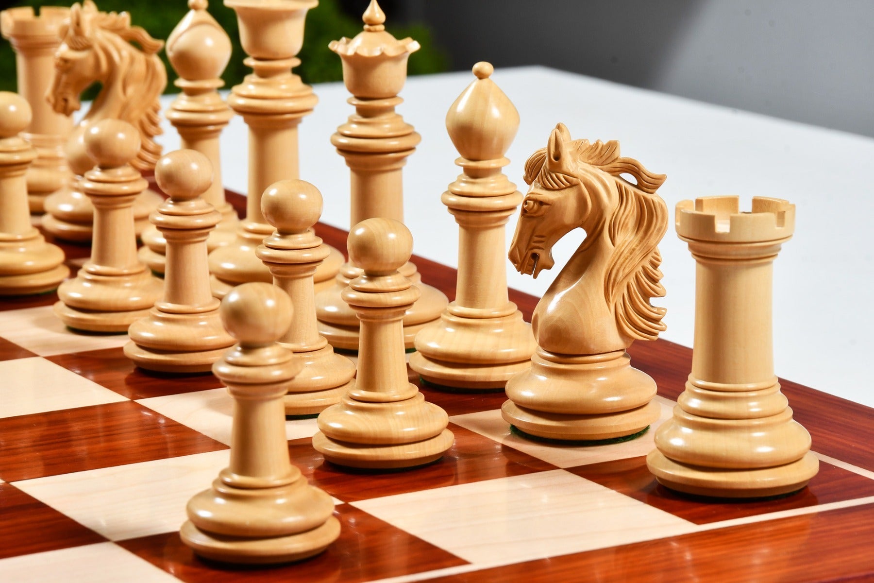 Full 34 piece French Warrior Luxury chess pieces in bud rosewood and boxwood, Sterling Chess Australia