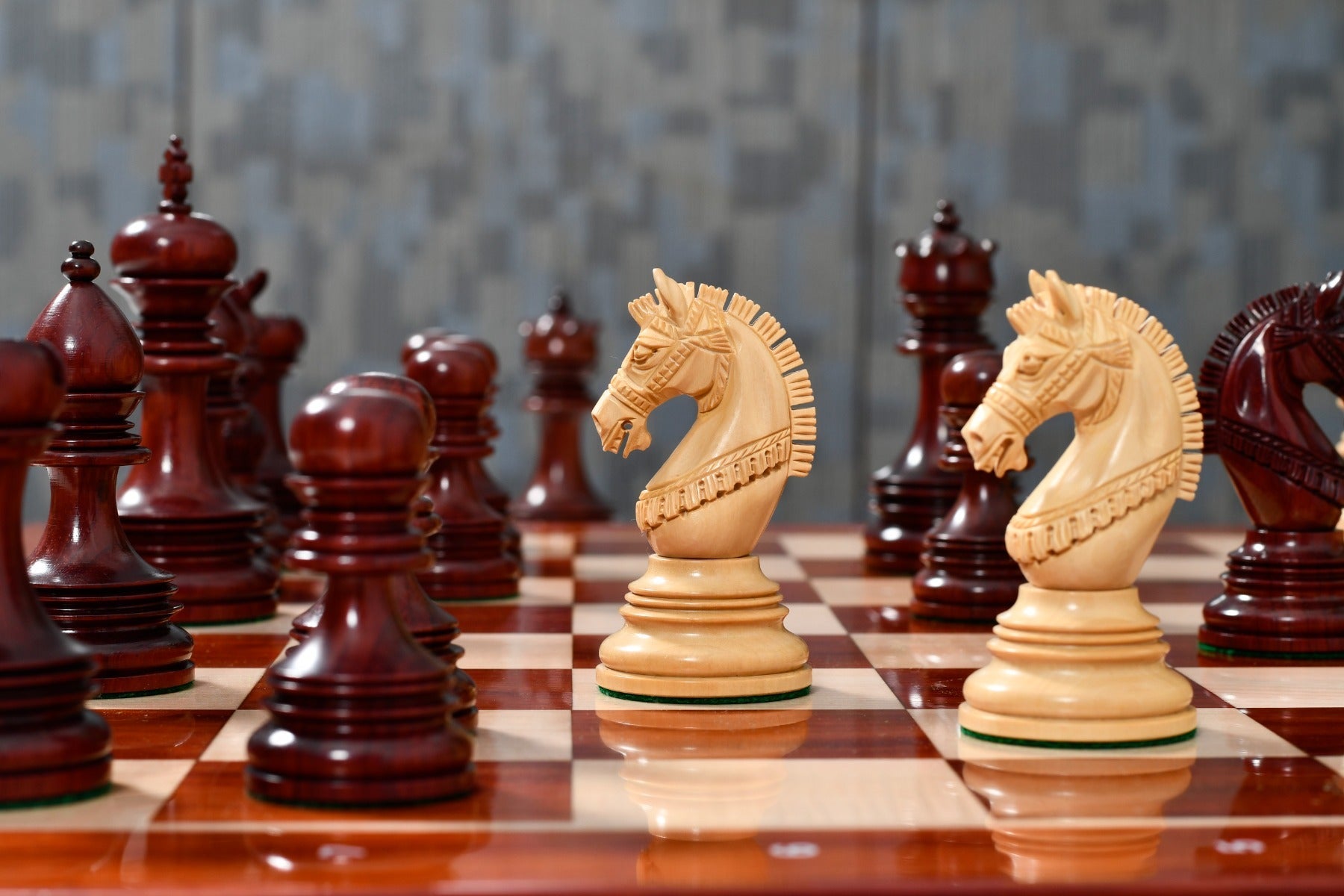 Indian Chetak II wooden chess pieces, 109mm king, Bud rosewood finish