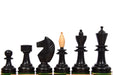 Reproduced Hungarian chess pieces, ebonised and natural boxwood, hand carved in India
