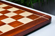 Rounded edge bud rosewood chess board showing its 22mm thickness