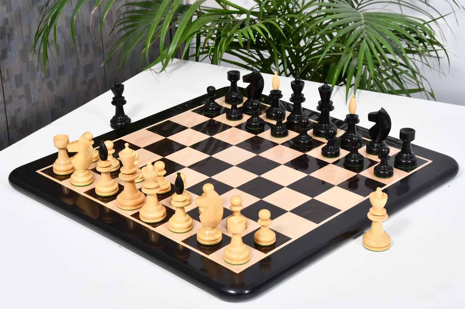 Knight carving detail on the Reproduced Hungarian chess pieces in ebonised and natural boxwood